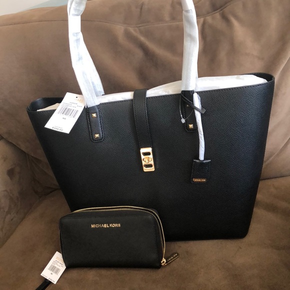 NWT Authentic Michael Kors black purse and wallet